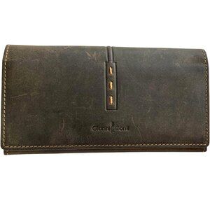 GIANNI CONTI Nubuck Leather Wallet Bi-Fold Logo Italy Designer Dark Brown
